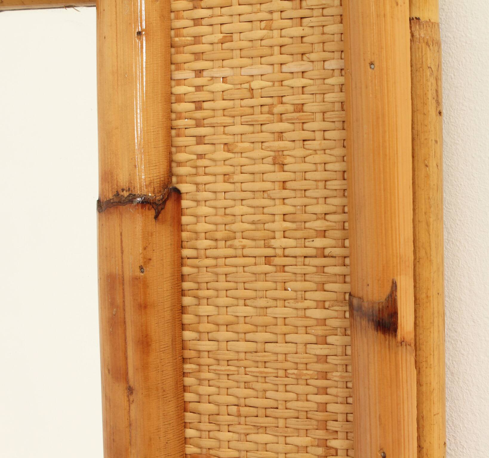 1970s wall mirror in rattan and cane, Spain
