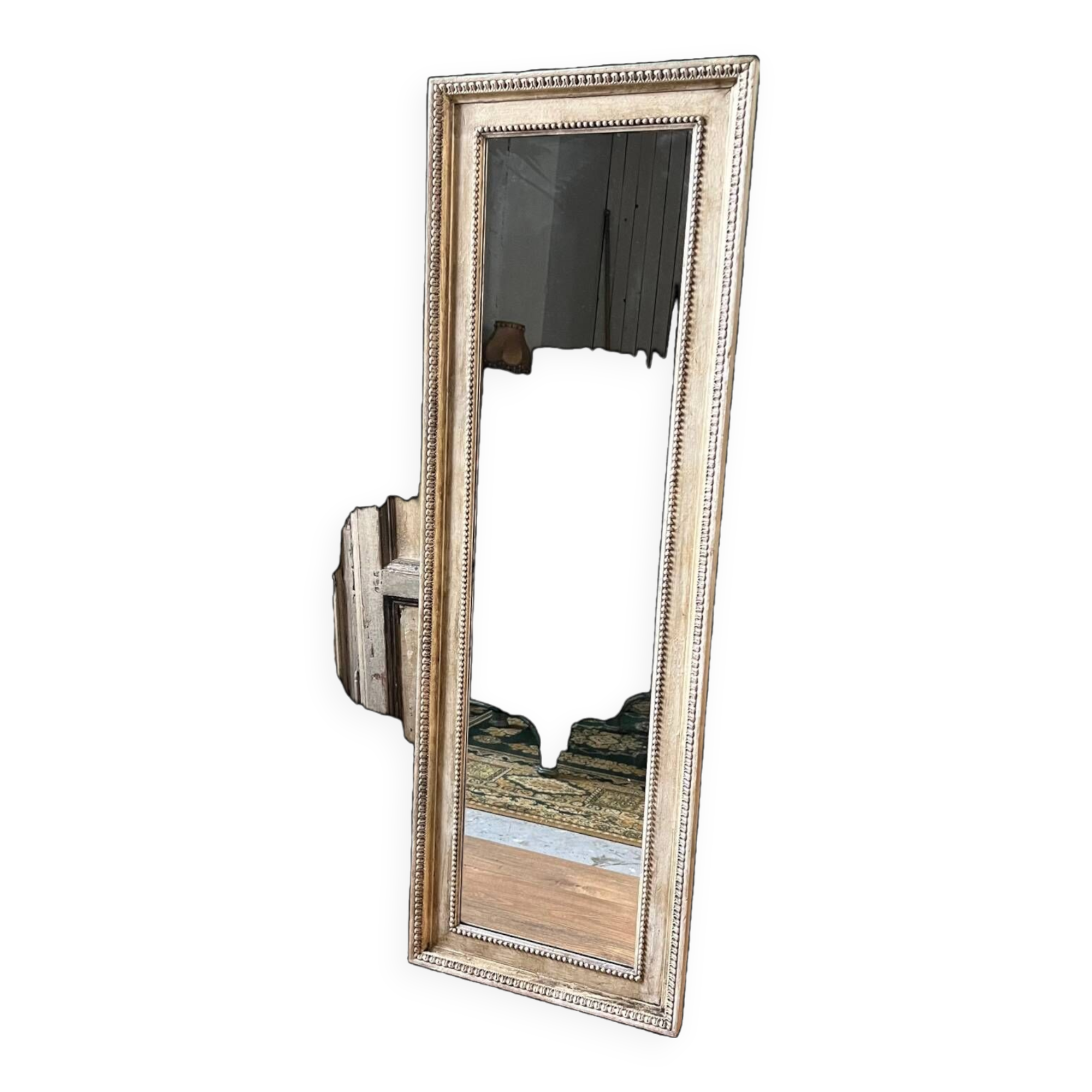 Mirror frame in white painted patinated wood