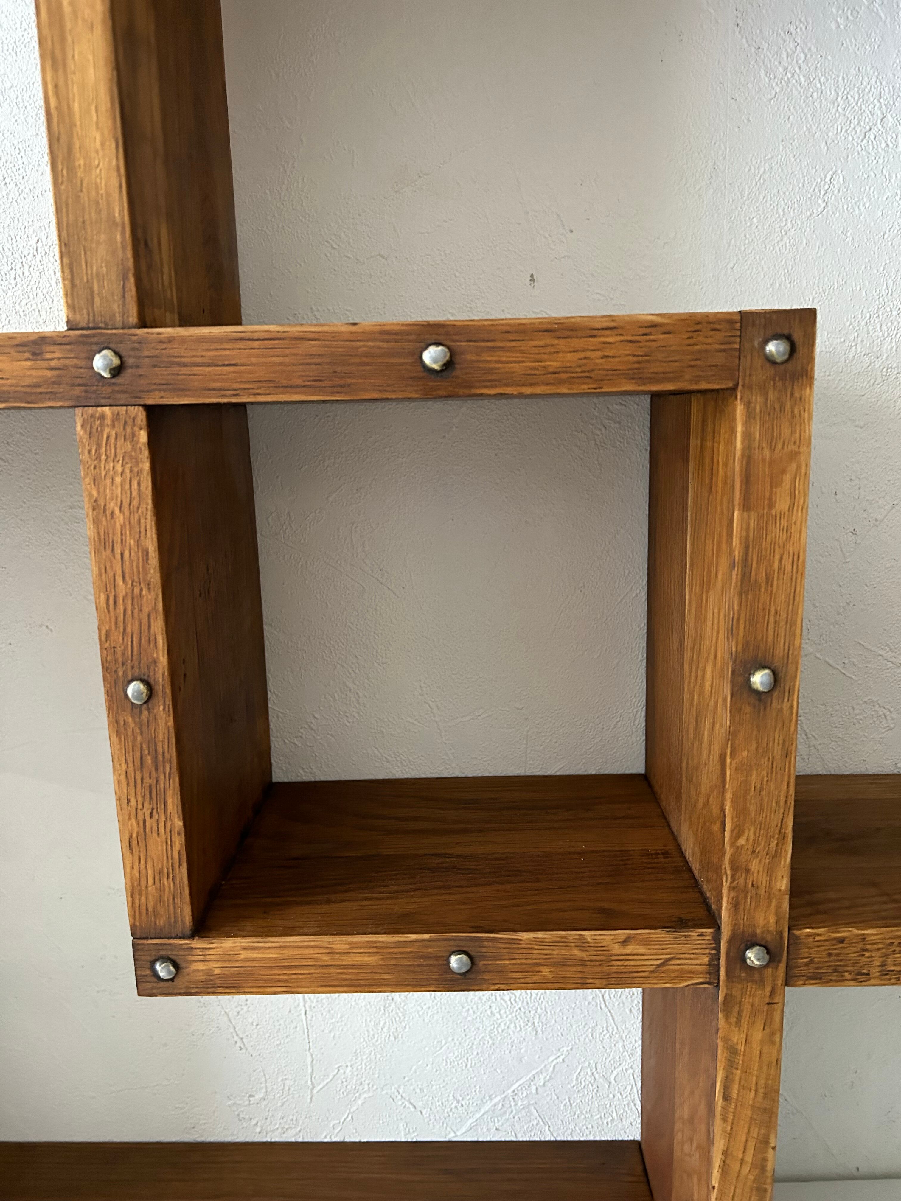 Cube oak wall shelf