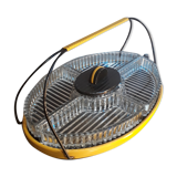 Vintage apero tray, moulded glass, wood and black steel, mirror some natural wear stains.