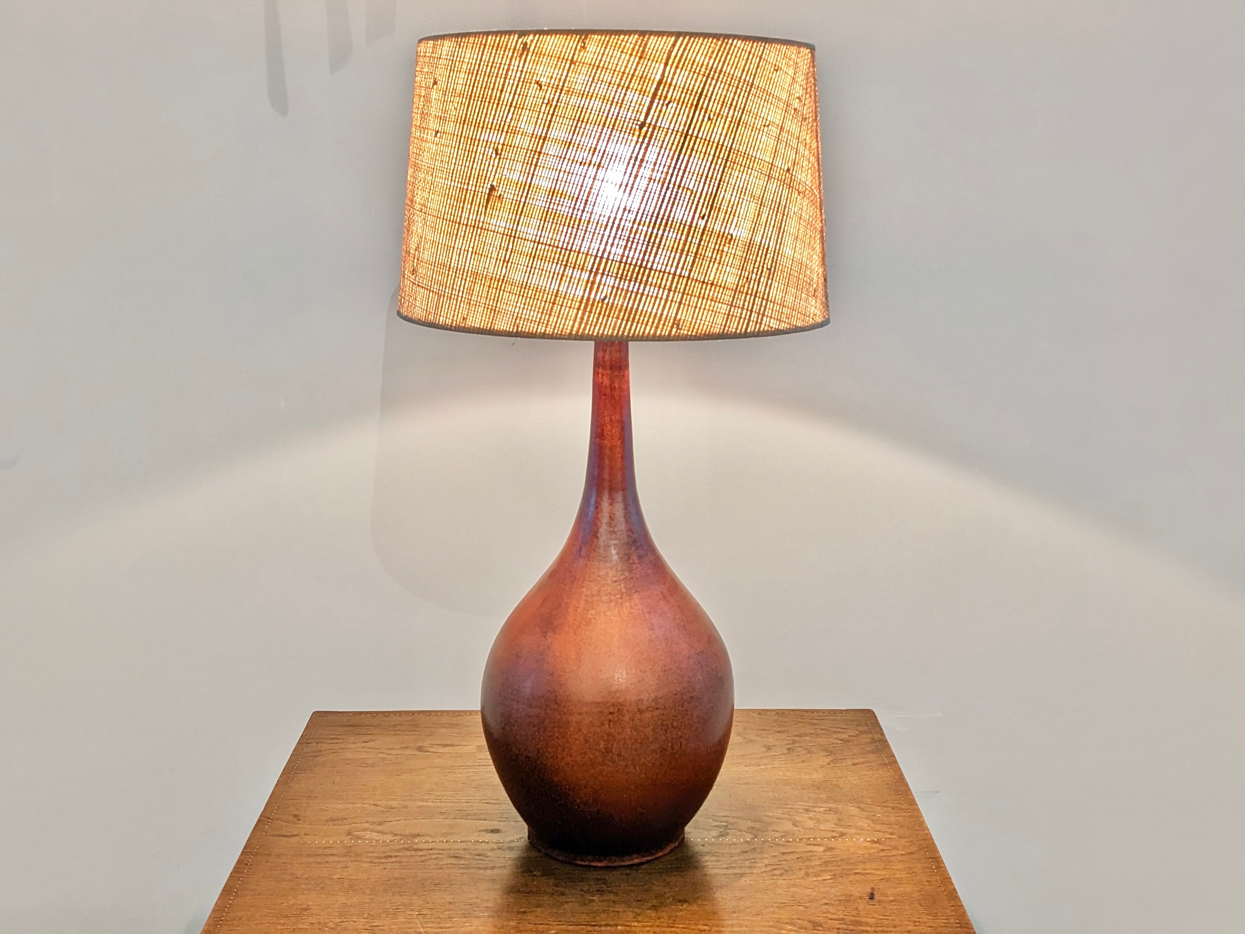 Red ceramic lamp by Jacques Ligner
