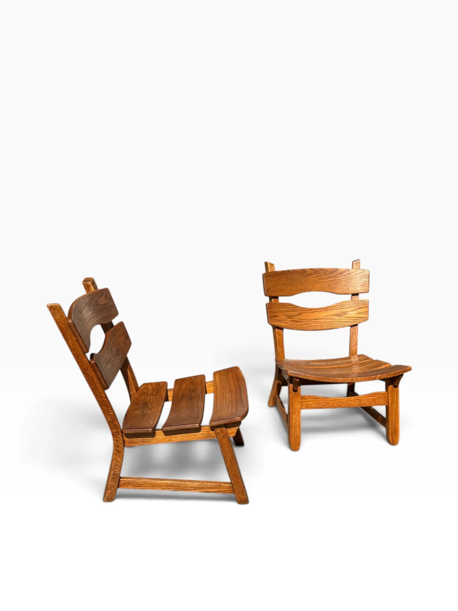 Set of 2 brutalist lounge chairs in oak by Dittmann & Co for Awa.