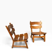 Set of 2 brutalist lounge chairs in oak by Dittmann & Co for Awa.