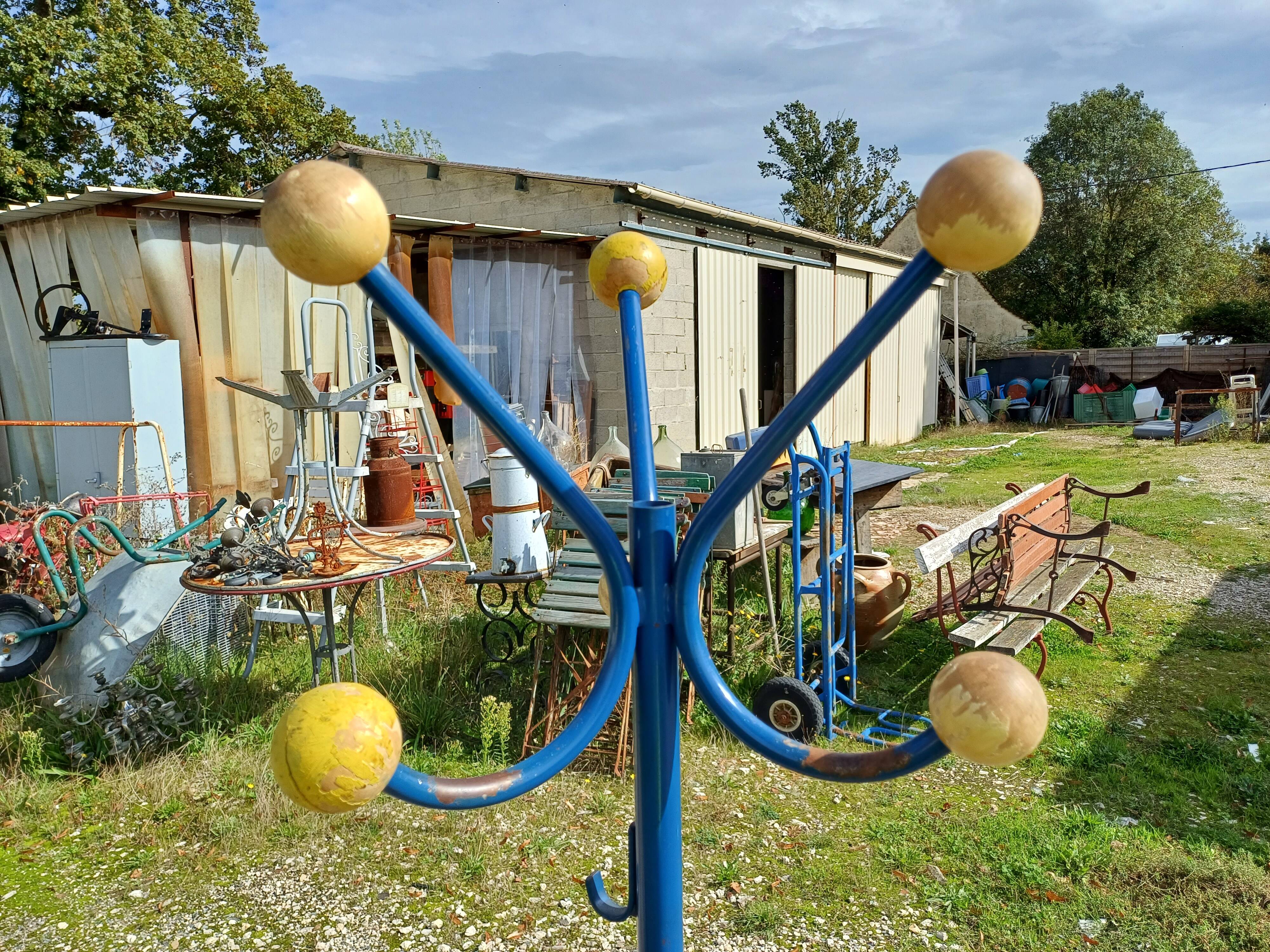 Vintage Coat Rack, Metal and Wooden Balls.
