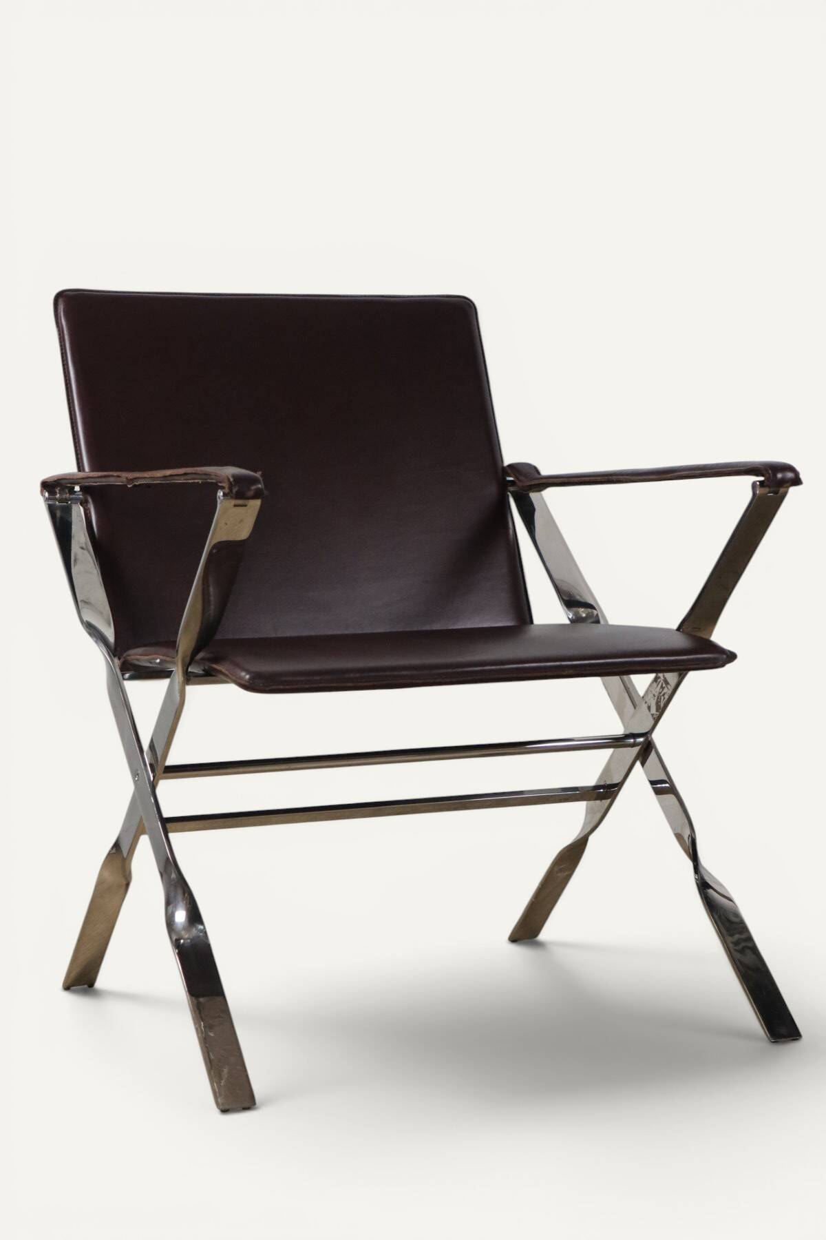 Pair of leather and chrome metal armchairs, Italy - 1970