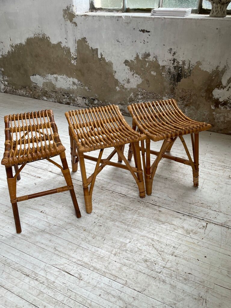 Set 3 rattan stools