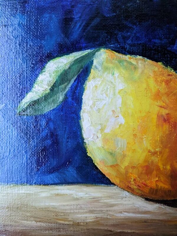 Tableau huile sur toile nature morte citron décoration campagne