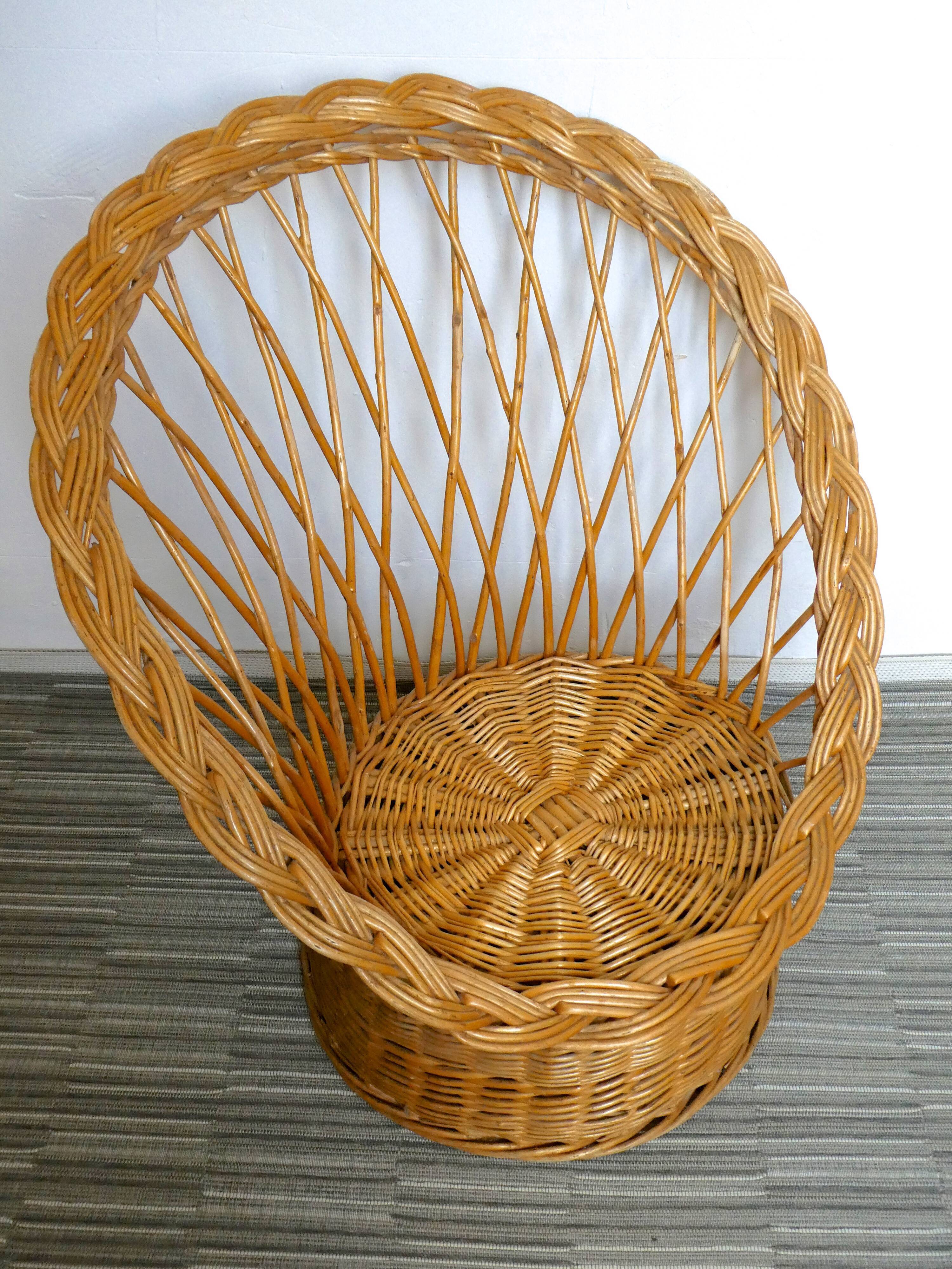 Armchair woven rattan basket, 60-70 years