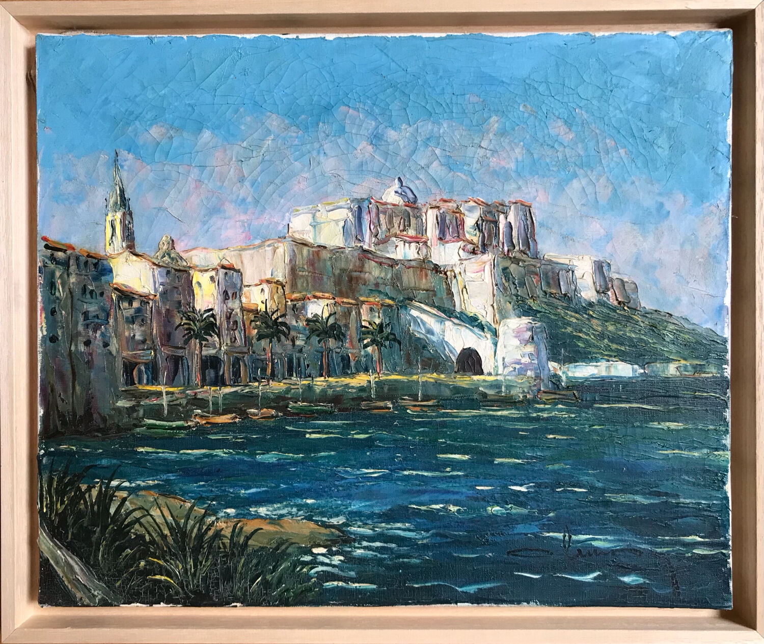 Oil on canvas by Pierre LEMOINE, 1920-2008. The Citadel of Calvi.