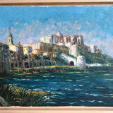 Oil on canvas by Pierre LEMOINE, 1920-2008. The Citadel of Calvi.