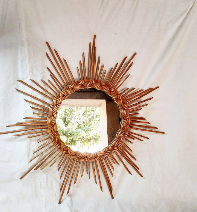 Rattan sun mirror 1960 - 50x50cm