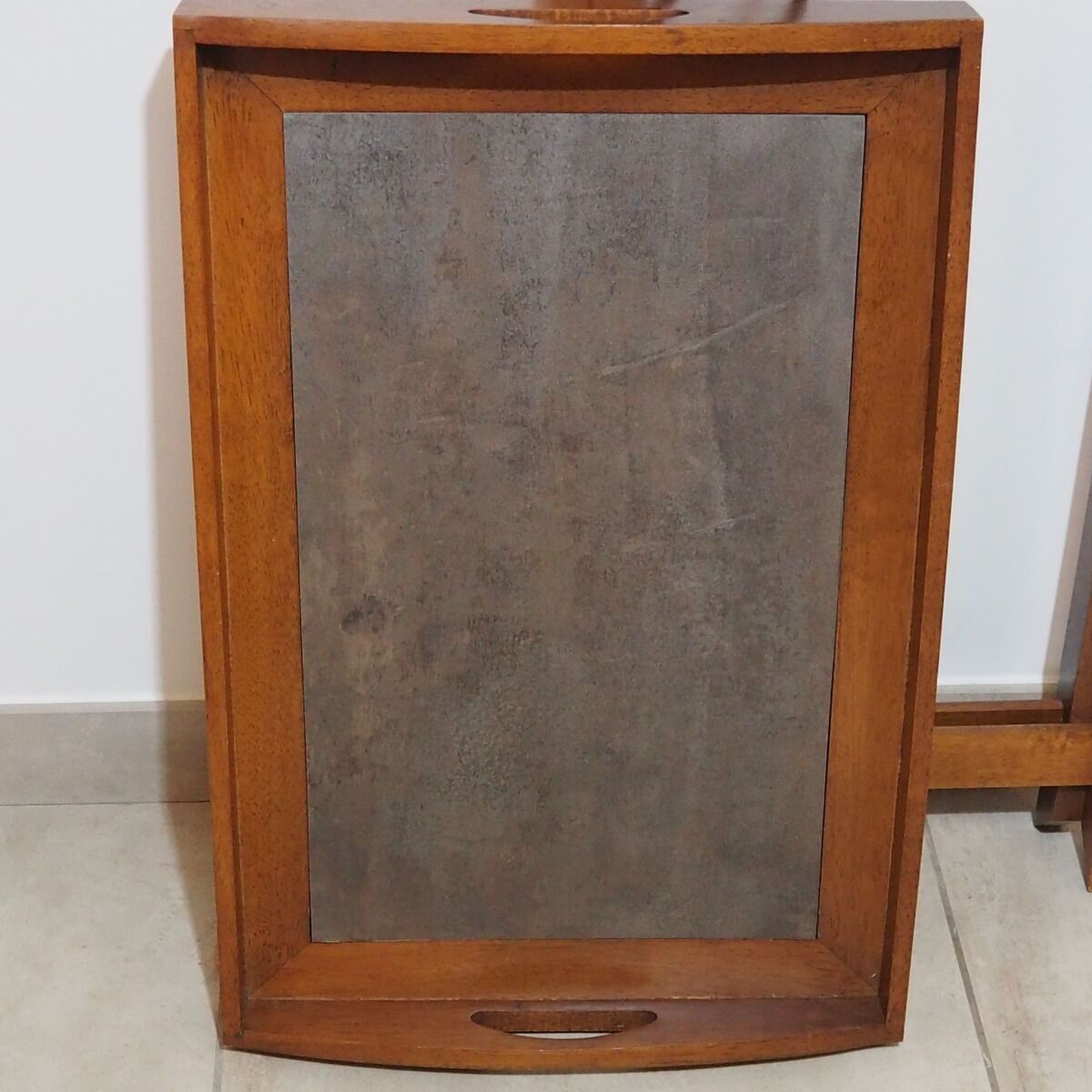 Large wooden tray on folding stand
