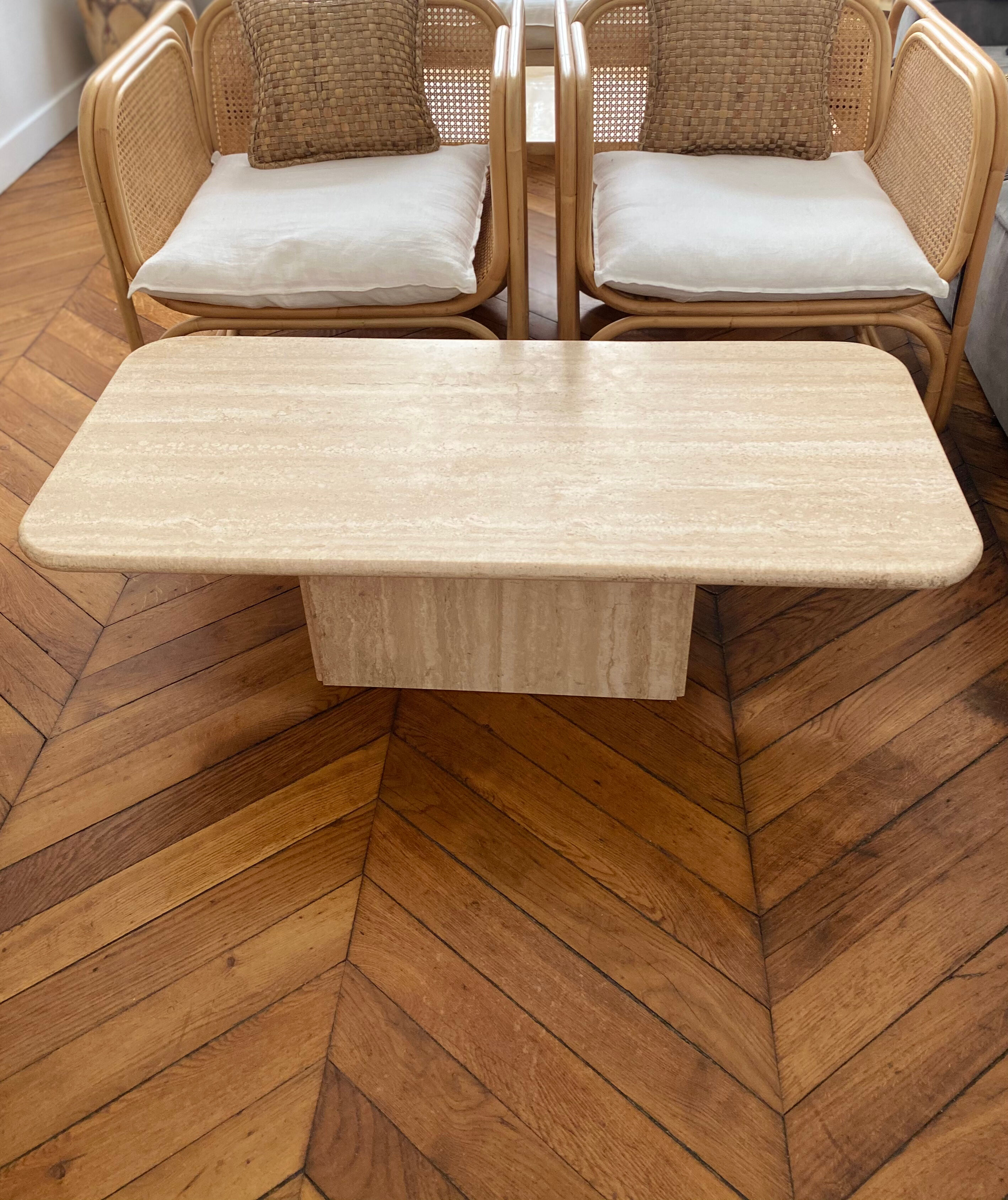 Minimalist design coffee table in unbleached travertine stone