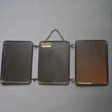 Barber mirror triptych chrome metal imitation cream leather vintage chain
