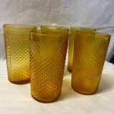 Set of 5 amber orangeade glasses