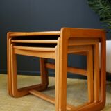 Swedish pale teak nesting tables set of three