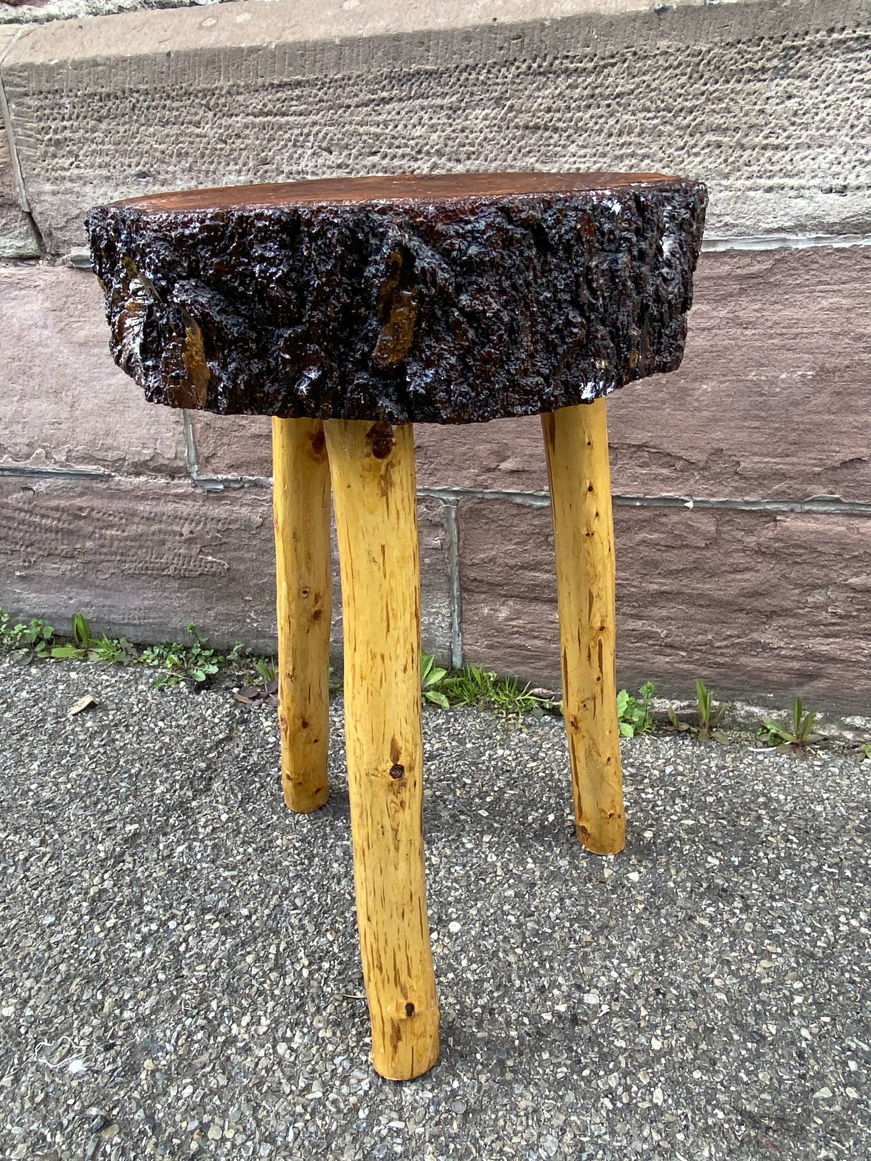 Rustic farm stool 1960 brutalist vintage wood
