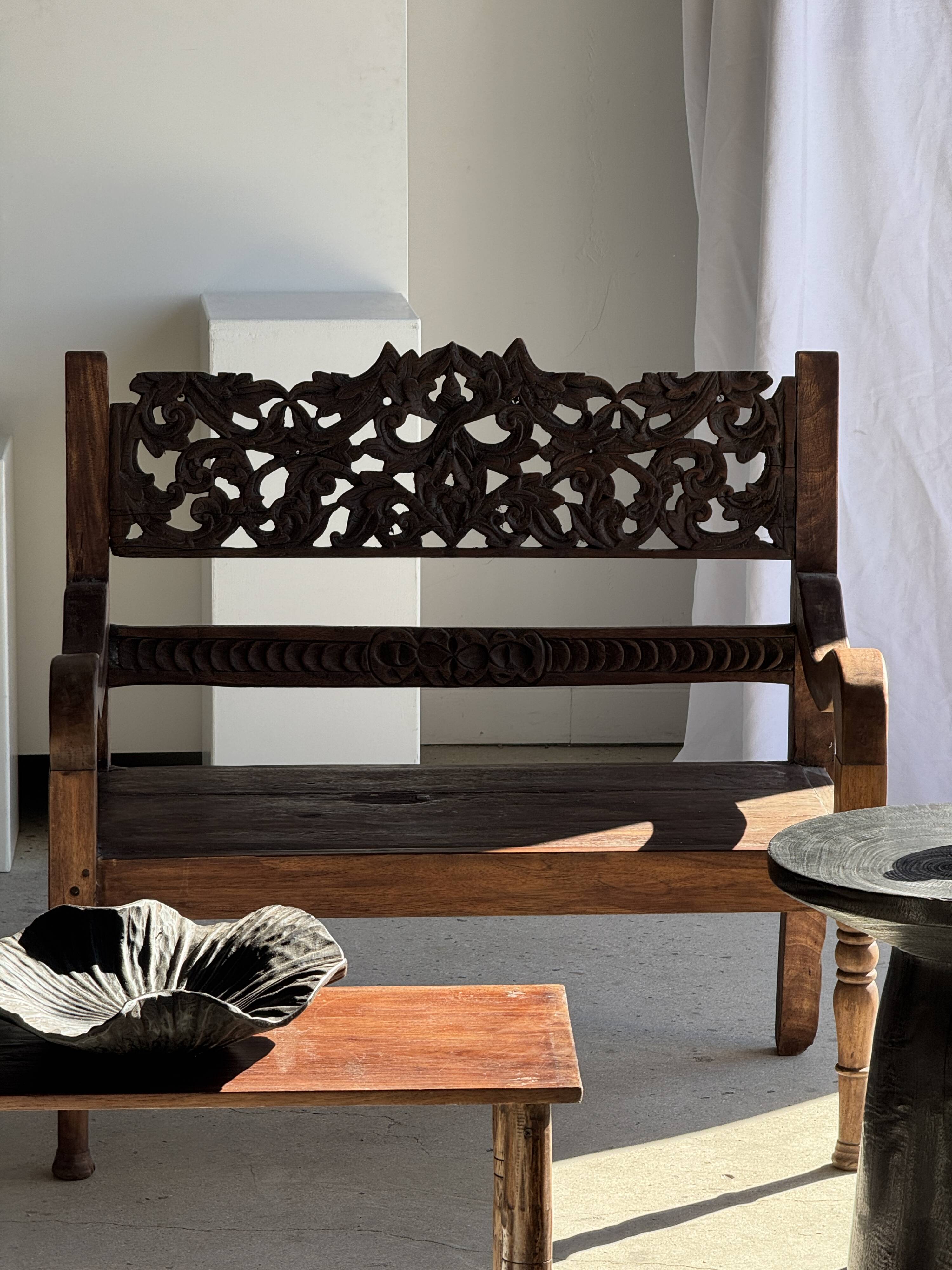 Black solid mango side table (monoxyle) with conical legs