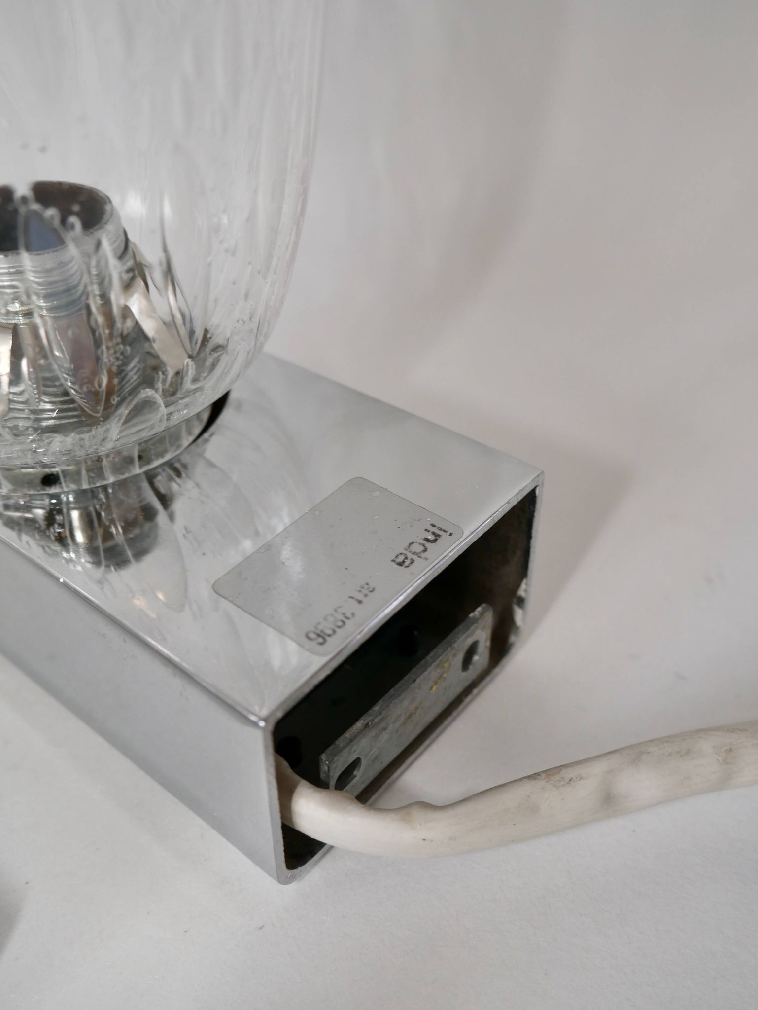 Pair of designer wall lights in blown glass and chrome by inda circa 1960-1970