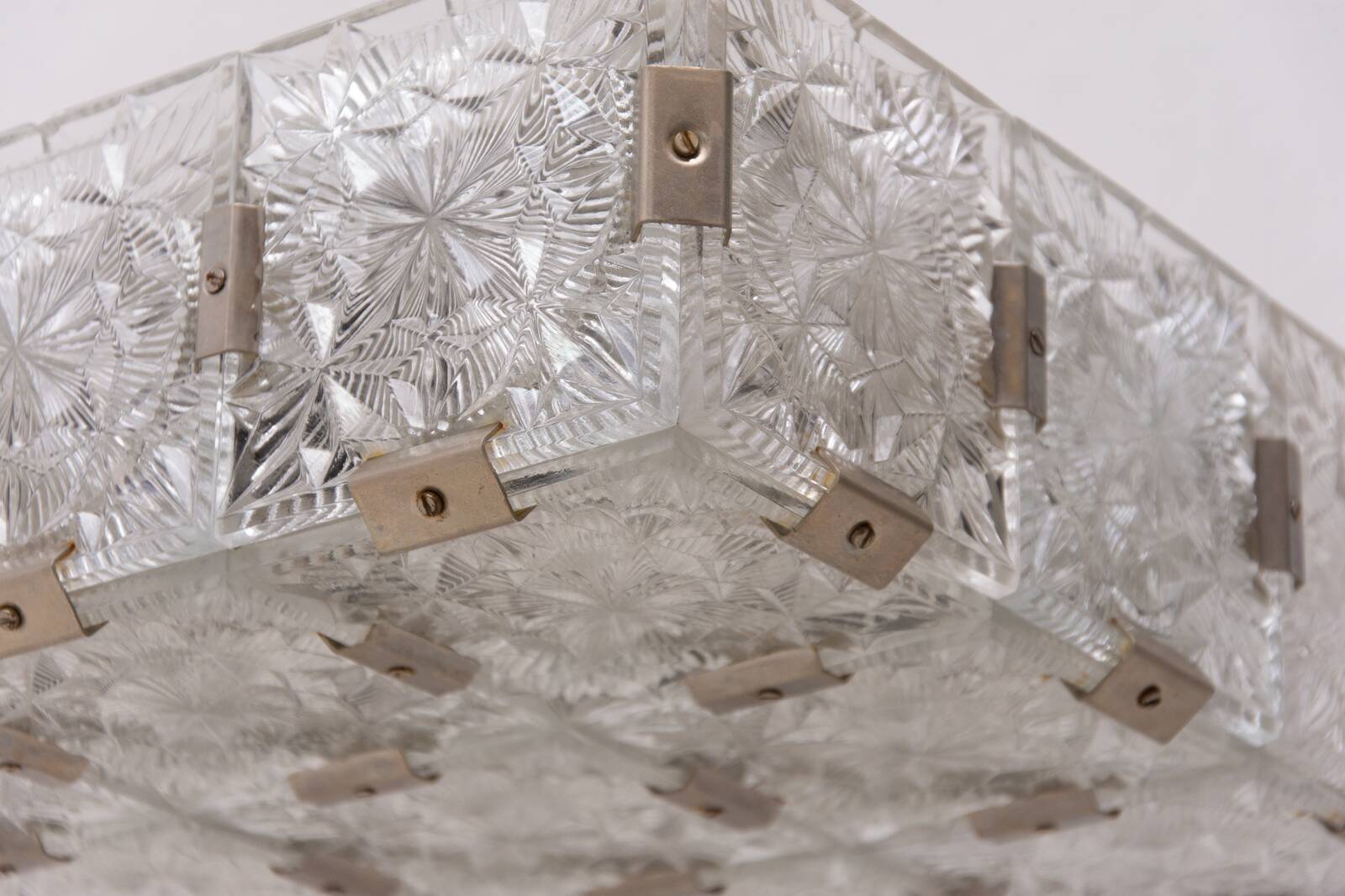 Vintage glass and chrome steel suspension Kamenický Šenov 1970s Czechoslovakia