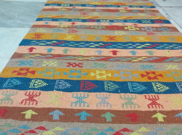 Tapis margoum rayés multicolores fait main traditionnel - 150x75cm