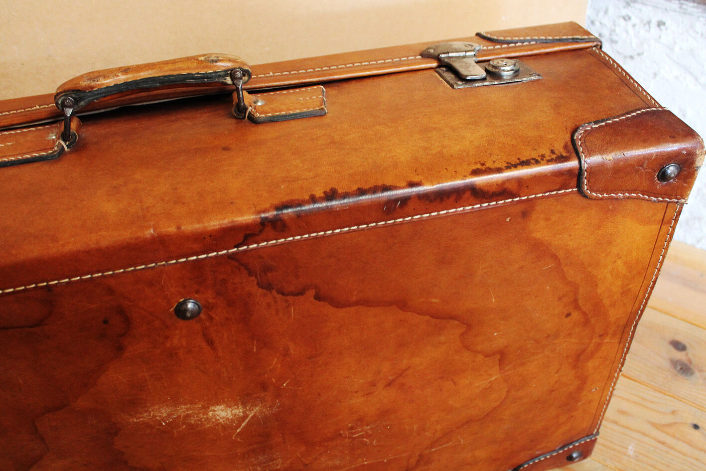 Antique XXL leather suitcase