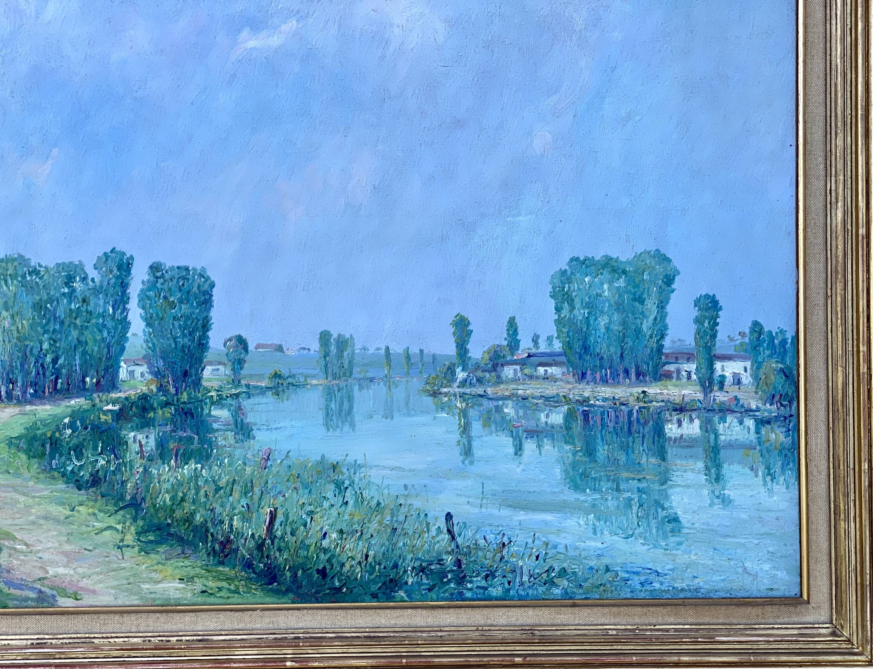 Painting by Édouard FEBVRE, Riverside Landscape