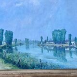 Painting by Édouard FEBVRE, Riverside Landscape