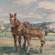 Original Vintage Swedish Oil on Panel – “Horses in a Pasture” by Einar Söderlund – Signed – Vintage & Framed