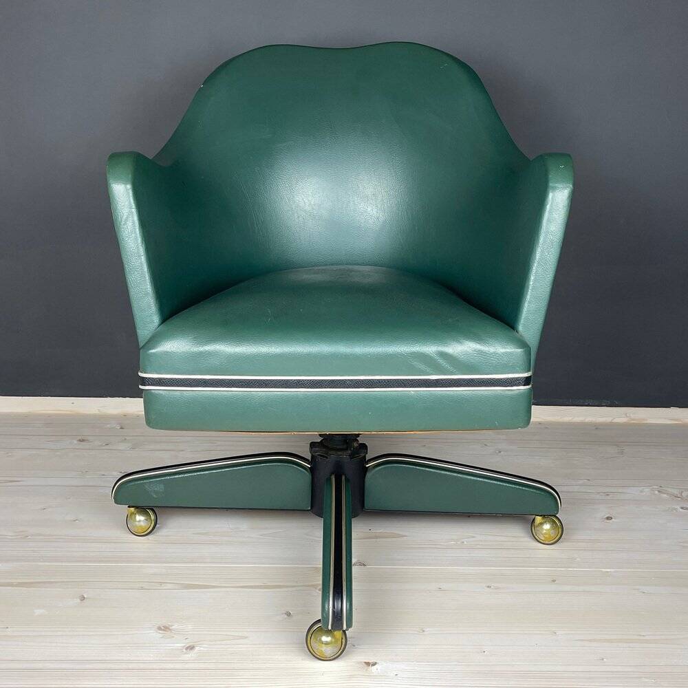 Mid-century green swivel office chair attributed to Umberto Mascagni, Italy, 1950s.