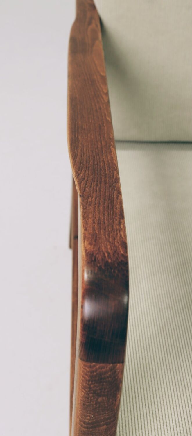 Mid-Century Armchair Corduroy Cushion Rustic Wood, 1980s