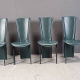 Vintage green leather dining chairs, 1980s - set of 4