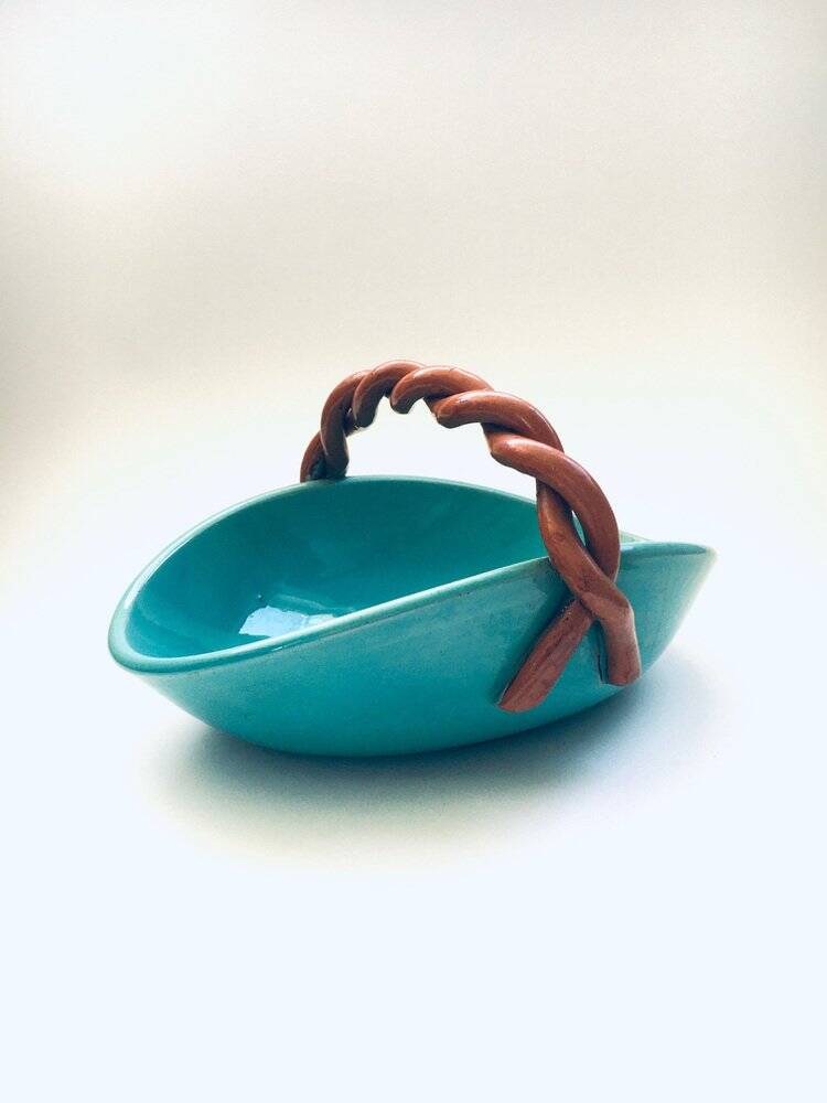 Vintage studio art pottery candy bowl by Alexandre De Wemmel, Belgium, 1950s.