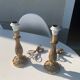 Pair of table lamps in chiseled brass vintage foliage pattern