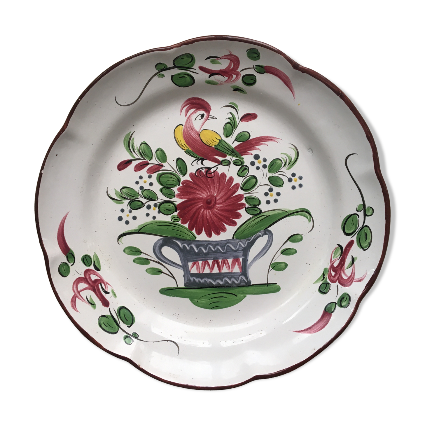 Antique plate decorated basket - bird