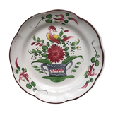 Assiette faience ancienne décor panier & oiseau