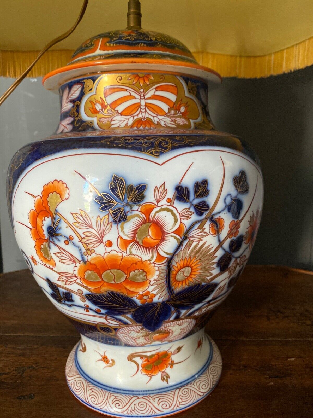 Porcelain lamp of bayeux floral decoration nineteenth with lampshade