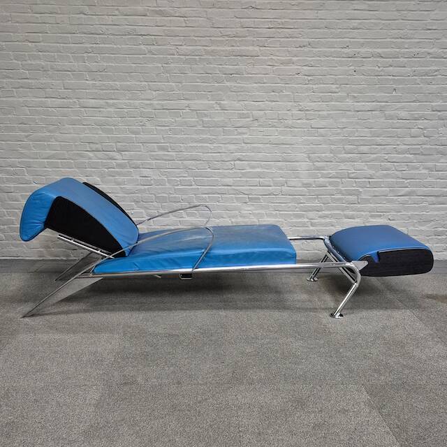 Blue leather lounge chair futuro 3 by massimo iosa ghini for moroso - italy 1980's