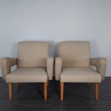 Pair of Jitona armchairs reupholstered Beige Fabric, Czech 1960s