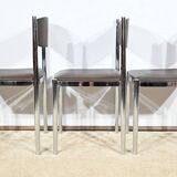 Suite of 3 Leather and Chrome Metal Chairs, attributed to Collomb Creation – 1970