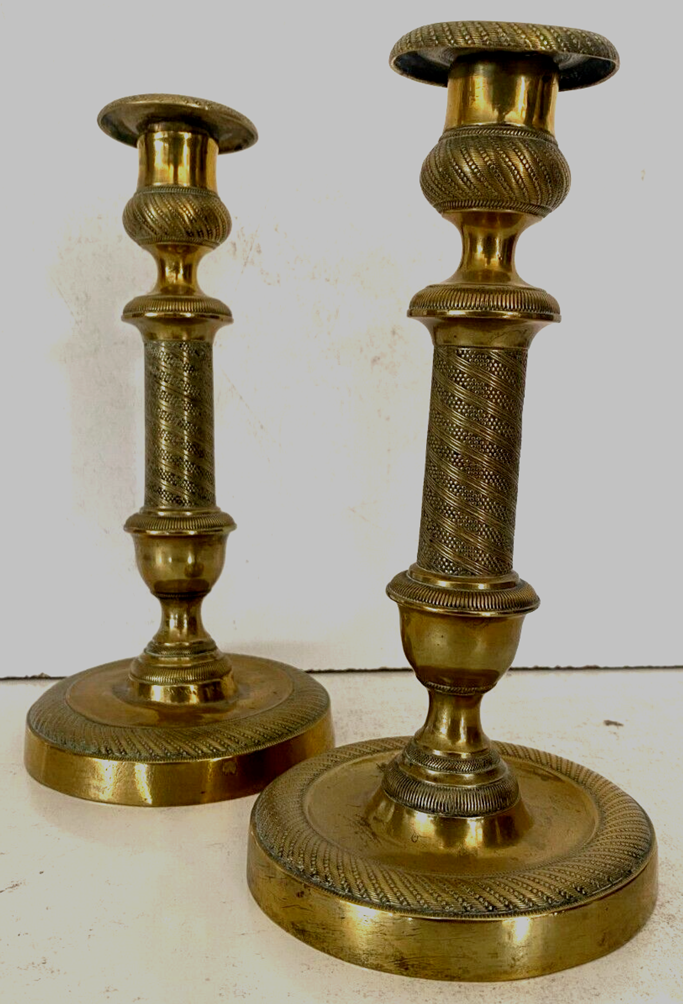 Pair of Louis XVI style candlesticks in chiseled and gilded bronze - XIXth century