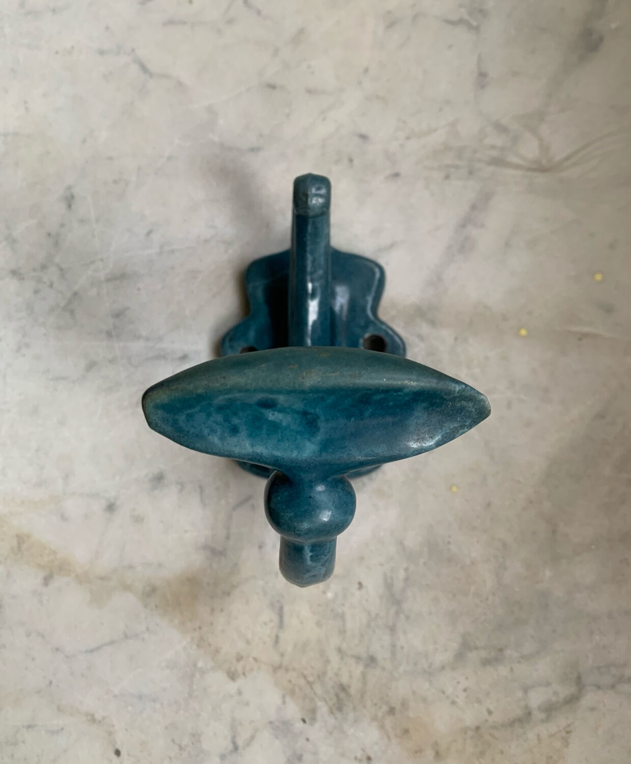 Blue enamelled cast iron hook
