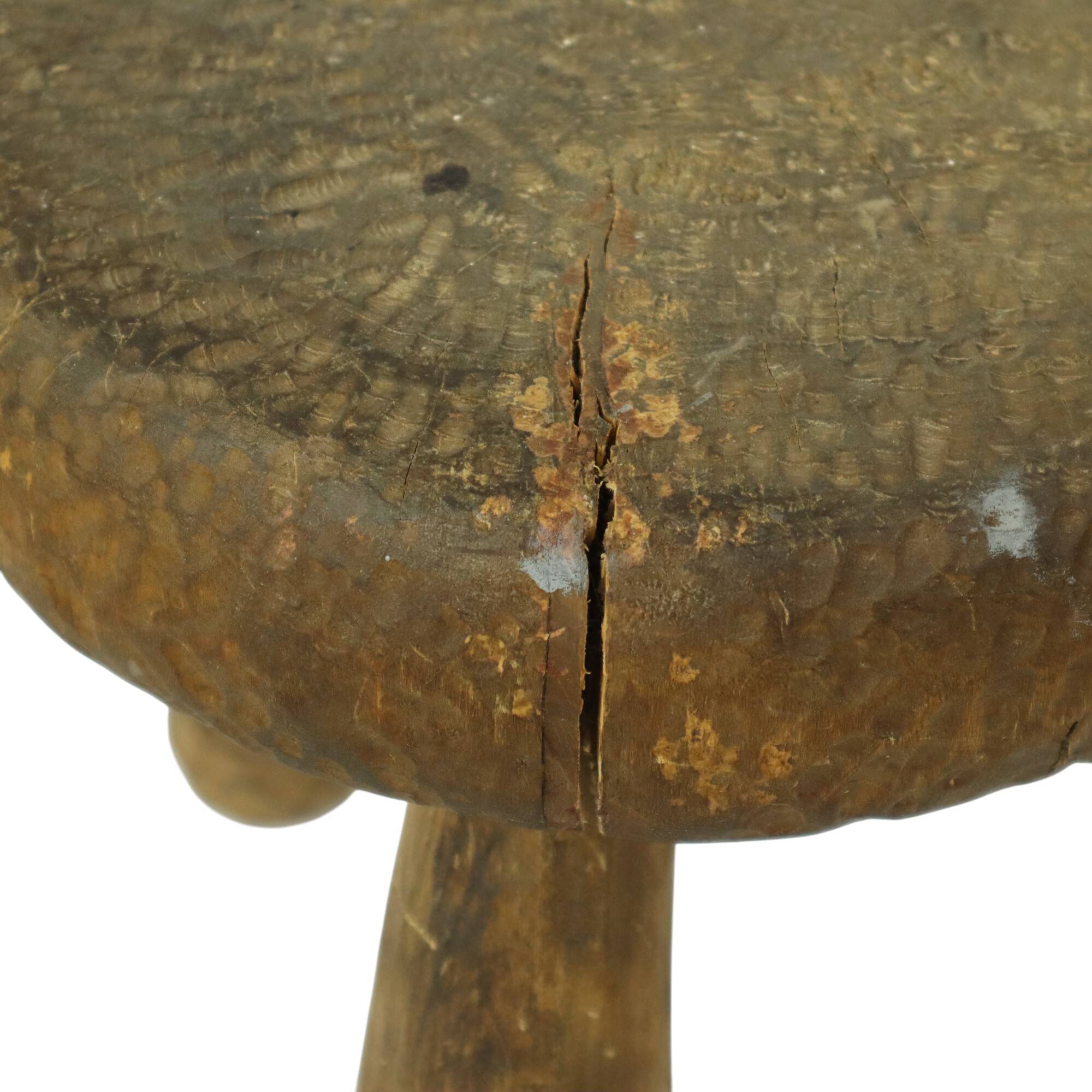 Old Rustic Tripod Stool Milk Stool Brutalism Style