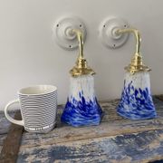 Set of two blue Art Deco wall lamps