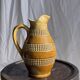 Vintage yellow stoneware carafe with beaded friezes Made in France H22