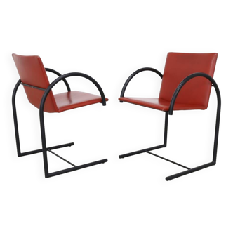 2x Postmodern Arm Chair in Leather by Metaform, 1980s