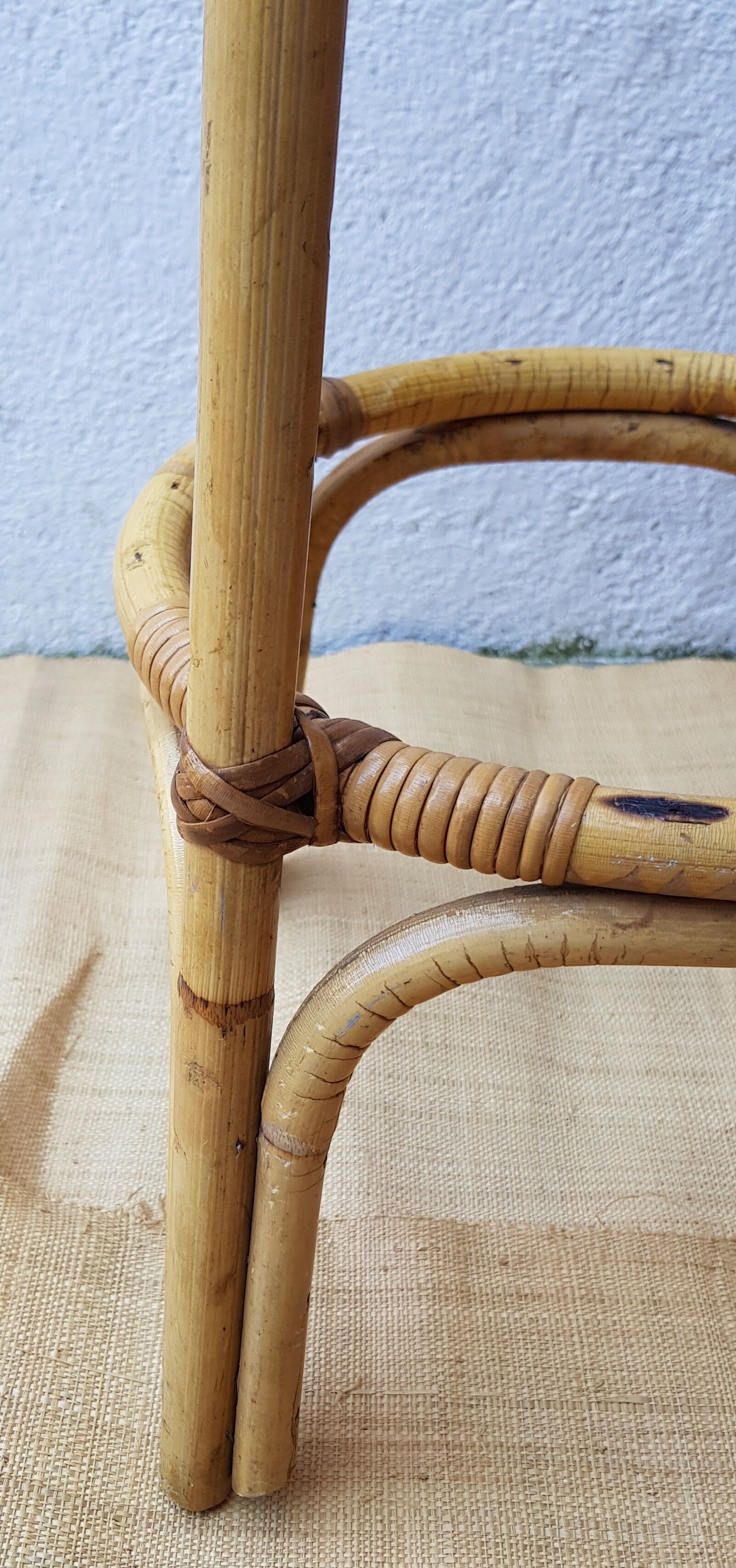 60's rattan stools pair