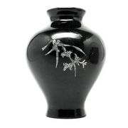 Minimalism vase, black lacquer, mother-of-pearl inlay, Japan, 1950s