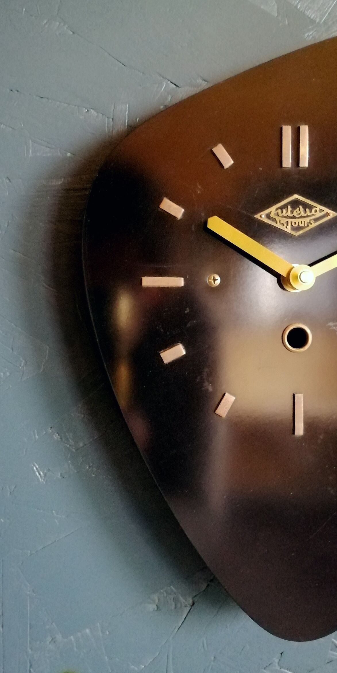 Vintage formica clock asymmetrical silent wall clock "Black Lutecia"