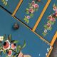 Vintage wooden dressing table painted blue with floral decoration, triptych mirror, 1940s.